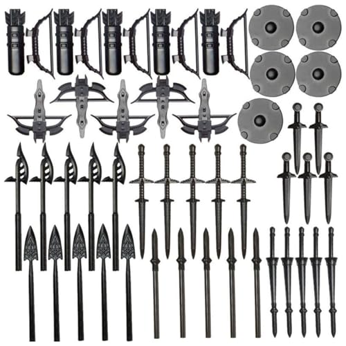TBRICKFUNR Mittelalterliche Ritter Waffen Zubehör Bausteine Set Enthalten Schilde und Schwerter, Militär Waffenpaket Set, Modular Building Geschenk für Erwachsene - 45 Stück von TBRICKFUNR