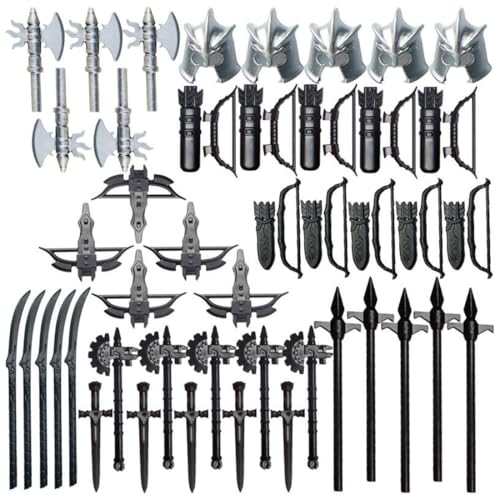 TBRICKFUNR Mittelalterliche Ritter Waffen Zubehör Bausteine Set Enthalten Schwert, Speere, Hellebarden, Bögen und Armbrüste, Militär Waffenpaket Set, Modular Building Geschenk für Erwachsene-45 Stück von TBRICKFUNR