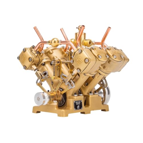 TBRICKFUNR RW-V4 Kolben-Dampflokomotiv-Modell für 90–150 cm Dampfschiffboot, Mini-V-förmiger 4-Zylinder-Motor für Erwachsene, Desktop-Ornamente (Vorwärts- und Rückwärtsdrehung/ohne Boiler) von TBRICKFUNR