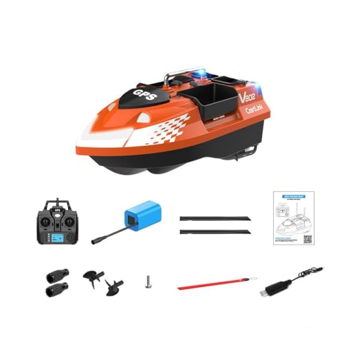 TBRICKFUNR V802PRO Fischköderboot, hocheffizientes ferngesteuertes Boot, Schnellboot mit 4 Köderhopfen, 3 kg große Kapazität, GPS-Positionierung, 160 Köderpunkte, 500 m Fernbedienung, Doppelbatterie von TBRICKFUNR