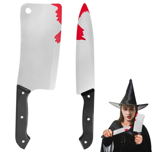 TBTFW 2 Stück Halloween Fake Knife Prop, Halloween Fake Knife Bloody, Classic Horror Props, Halloween Kostüm Zubehör, Verwendet für Halloween Rollenspiele von TBTFW