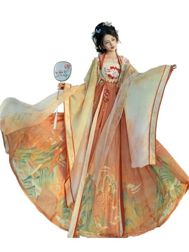 TBTROQXCT Chinesische Hanfu-Kostümkleider for Cosplay-Halloween-Partys, besticktes Langarm-Oberteil und Rock-Set(B-yellow,S) von TBTROQXCT