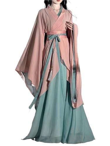 TBTROQXCT Chinesisches Hanfu-Kleid for Damen, Karneval, Cosplay, Party-Outfit, uraltes traditionelles Vintage-Sommerkleid, Rot/Weiß(L) von TBTROQXCT