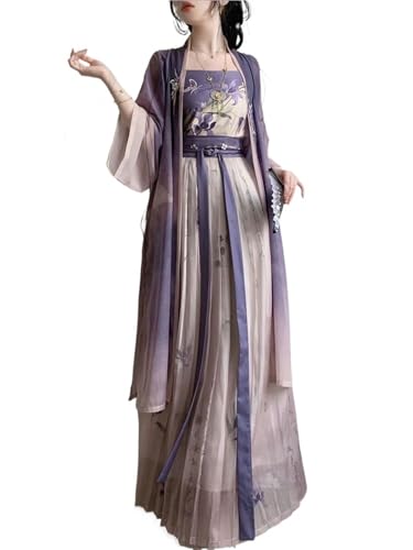 TBTROQXCT Chinesisches Hanfu-Kleid for Damen, Party-Outfit, Song-Dynastie, alt, bedruckt, modern, reformiert, Sommer, Chiffon, 3-teiliges Set(M) von TBTROQXCT