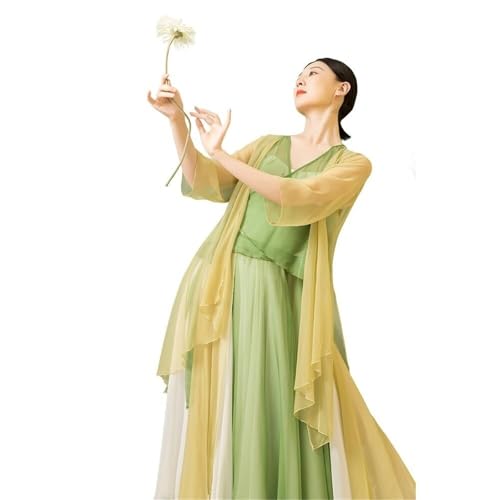 TBTROQXCT Chinesisches Hanfu-Kostüm for Frauen, klassischer Tanz, Chiffon-Tanzröcke, Stickerei-Oberteil, Kleidung, Grün(M) von TBTROQXCT