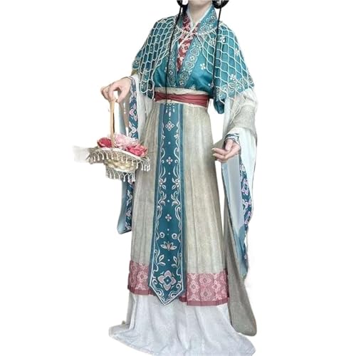 TBTROQXCT Frauen Chinesische Vintage Hanfu Sets Wei Jin Stil Unsterbliche Restaurierung Weibliche Verbesserung Traditionelle Kleidung Herbst/Winter(Blue set of 7,L) von TBTROQXCT