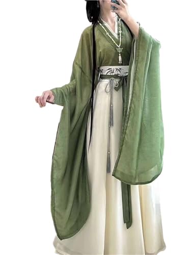 TBTROQXCT Frauen Chinesischen Hanfu Kleid Grün & Rot Halloween Karneval Bühne Leistung Fee Cosplay Kostüm Sommer(Green set,L) von TBTROQXCT