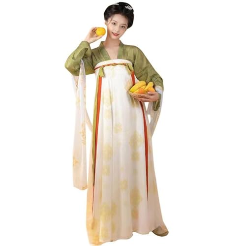TBTROQXCT Hanfu-Kleid for Frauen und Mädchen, Hemd, alte chinesische Tradition, Schnürkleid, langärmeliges Outfit, Bühnenauftritt, Cosplay, Halloween-Kostüm(Green+white,L) von TBTROQXCT