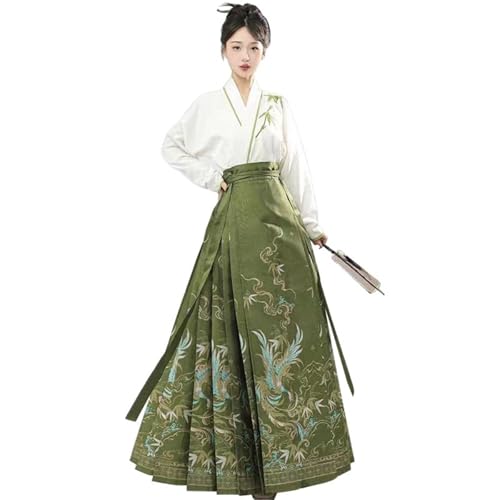 TBTROQXCT Hanfu Kostüm im chinesischen Stil Mamianqun Ming-Dynastie Weben Grüner Pferdegesichtsrock Zweiteilig(S) von TBTROQXCT