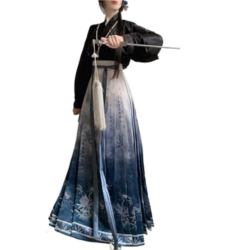 TBTROQXCT Hanfu-Rock im chinesischen Stil, Kostüm Mamianqun, Ming-Dynastie, Weben von Gold oder Drucken von Pferdegesichtskleid(Black,M) von TBTROQXCT