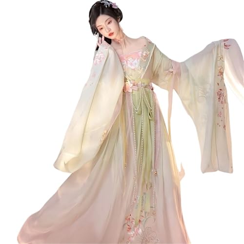 TBTROQXCT Hanfu-Set WeiJin-Dynastie Hanfu-Kleid Multi-Accessoire Blau Grün Rosa Sommerfee Traditioneller chinesischer Stil(Type 2,XL) von TBTROQXCT