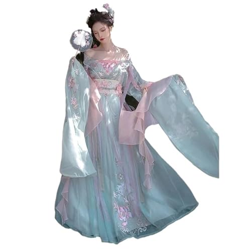 TBTROQXCT Hanfu-Set WeiJin-Dynastie Hanfu-Kleid Multi-Accessoire Blau Grün Rosa Sommerfee Traditioneller chinesischer Stil(Type 3,XL) von TBTROQXCT