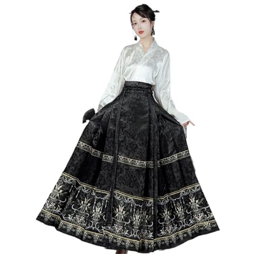 TBTROQXCT Moderner Damenanzug Mamianqun Chinesischer Westerock Hanfu Vintage Kleidung Pferdegesichtsrock Alltagskleidung(Black,M) von TBTROQXCT