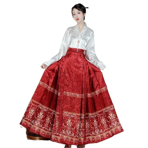 TBTROQXCT Moderner Damenanzug Mamianqun Chinesischer Westerock Hanfu Vintage Kleidung Pferdegesichtsrock Alltagskleidung(Red,M) von TBTROQXCT