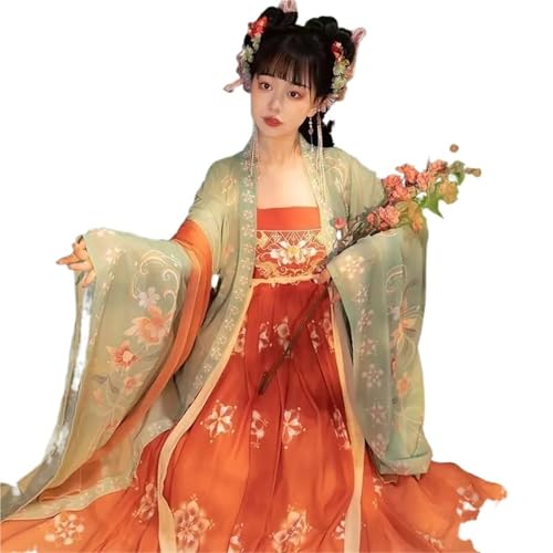 TBTROQXCT Übergroßes 10XL Hanfu-Kleid for Damen, chinesische Tang-Dynastie, Vintage-Cosplay-Kostüm, Rot, Grün, Rosa, Partykleid, Übergröße(Green set,XS) von TBTROQXCT