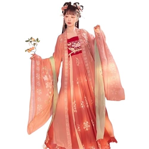 TBTROQXCT Übergroßes 10XL Hanfu-Kleid for Damen, chinesische Tang-Dynastie, Vintage-Cosplay-Kostüm, Rot, Grün, Rosa, Partykleid, Übergröße(Pink set,M) von TBTROQXCT