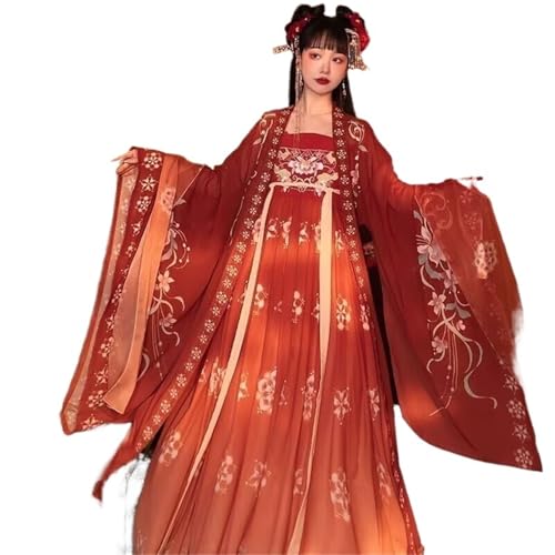TBTROQXCT Übergroßes 10XL Hanfu-Kleid for Damen, chinesische Tang-Dynastie, Vintage-Cosplay-Kostüm, Rot, Grün, Rosa, Partykleid, Übergröße(Red set,S) von TBTROQXCT