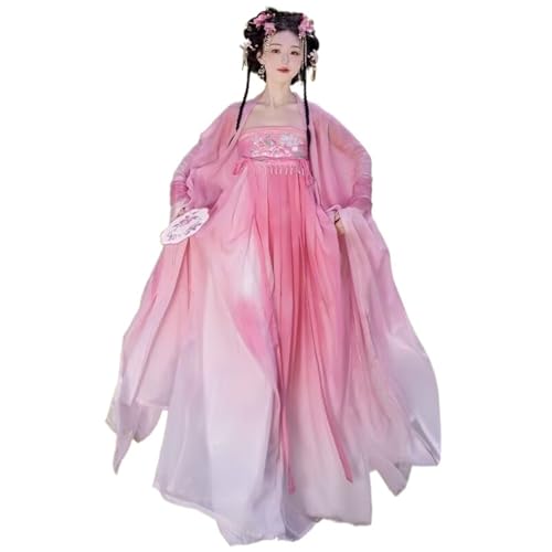 TBTROQXCT Übergroßes 10XL Hanfu-Kleid for Damen, chinesische Tang-Dynastie, Vintage-Hanfu-Cosplay-Kostüm, Farbverlauf, Rosa und Lila(Pink set,L) von TBTROQXCT