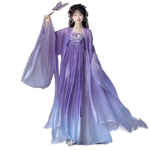 TBTROQXCT Übergroßes 10XL Hanfu-Kleid for Damen, chinesische Tang-Dynastie, Vintage-Hanfu-Cosplay-Kostüm, Farbverlauf, Rosa und Lila(Purple set,10XL) von TBTROQXCT