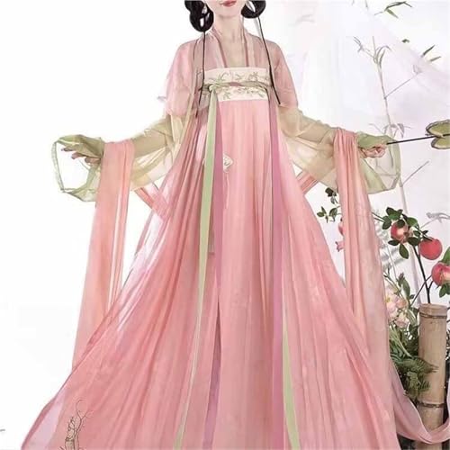 TBTROQXCT Übergroßes 115 kg schweres chinesisches Hanfu-Kleid for Damen, Karneval, Cosplay, Partykleid, bedruckt, Rosa, Übergröße 5XL(M) von TBTROQXCT