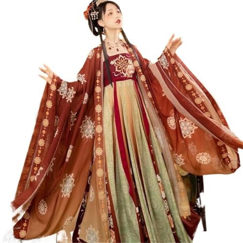 TBTROQXCT Übergroßes 4XL Hanfu-Kleid for Damen, altes chinesisches traditionelles Karnevalskostüm, grünes und rotes Kleid(Red 3pcs set,L) von TBTROQXCT