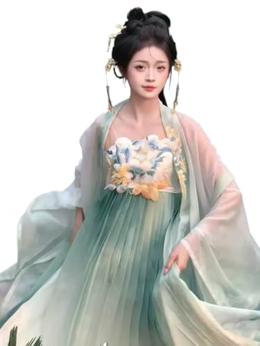TBTROQXCT Übergroßes Hanfu-Kleid for Damen, uraltes chinesisches traditionelles Cosplay-Kostüm, Stickerei, grüner Farbverlauf, Hanfu-Kleid, Übergröße 9XL(4XL) von TBTROQXCT