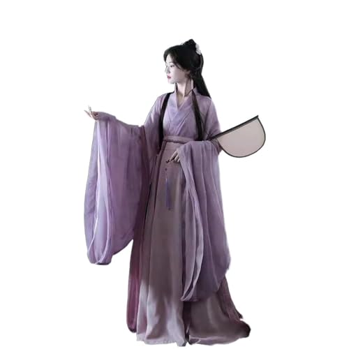 TBTROQXCT Wei und Jin Stil Hanfu for Erwachsene Damen Bedruckter Kreuzkragen Weitärmeliger Achtteiliger Rock im chinesischen Stil Antikes Kostüm Täglich(S) von TBTROQXCT