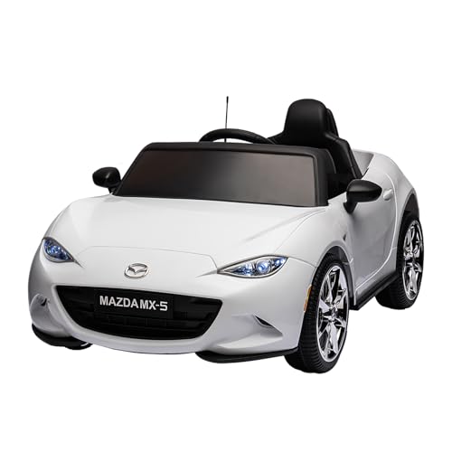 TCARAIWEN 12V Ride On Car für Kinder, Mazda MX-5 Lizenziertes Elektrofahrzeug mit Fernbedienung, Bluetooth-Spieler, Weiß TCARAIWEN 12V Ride On Car für Kinder, Mazda MX-5 Lizenziertes Elektrofahrzeug mit Fernbedienung, Bluetooth-Spieler, Weiß von TCARAIWEN