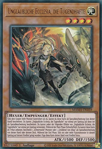 MAMA-DE059 - Unglaubliche Ecclesia, die Tugendhafte - Ultra Rare - Deutsch - 1. Auflage - im Set mit Ultrapro Toploader - Yugioh von TCG