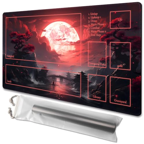 MTG Spielmatte, Größe 61 x 35,6 cm, kostenlose Aufbewahrungstaschen, rutschfeste Rückseite, ideal für Kartenspiel-Enthusiasten, TCG-Spielmatte (mit Zone, Blutmond-Geheimnissen) von TCGMAT