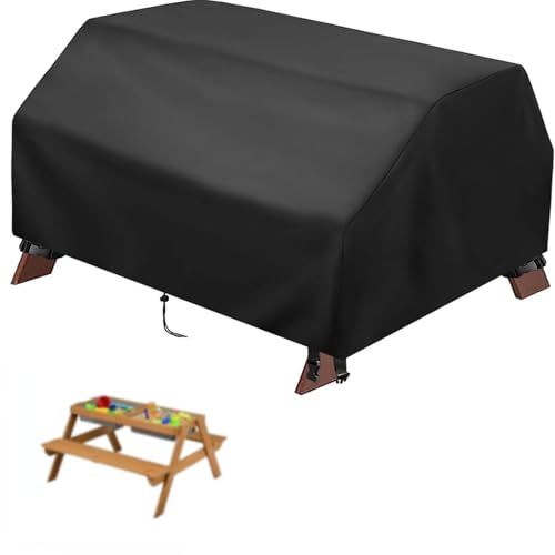 TCHAWk Abdeckung für Picknicktisch für Kinder Im Freien, Schutzhülle für Sand und Wasser Tisch mit Kordelkordel und Schnallenbändern, Wasserdicht, 420D Oxford Schwarz 102 * 102 * 53,2cm von TCHAWk