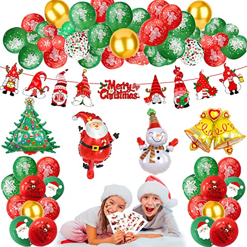 TCJJ 50 StüCke Luftballons Weihnachten Kit,Weihnachtsdeko Luftballons Und Weihnachtsfeier Konfetti Ballons,Kommt Mit Weihnacht TemporäRe Tattoos Aufklebern Und Merry Christmas Banner von TCJJ