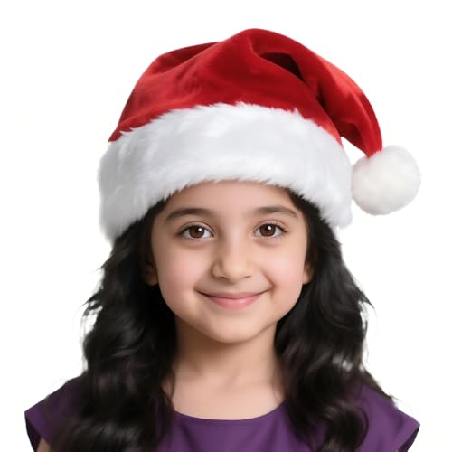 Weihnachtsmütze für Kinder, Unisex, Urlaub, Komfort, roter Samt, extra dick, Weihnachtsmütze für Neujahr, festliche Party von TCJJ