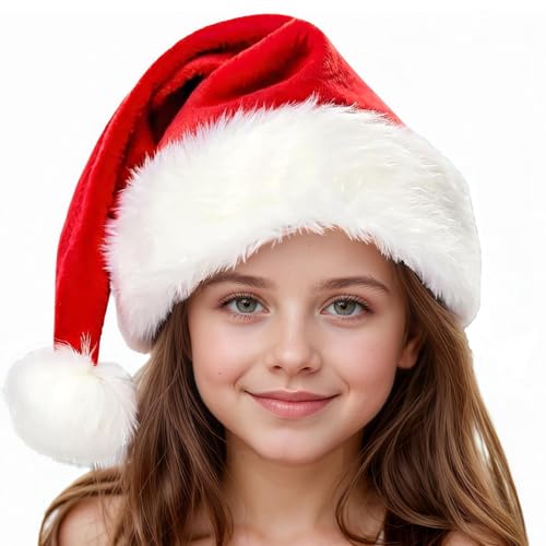 Weihnachtsmütze für Kinder, Weihnachtsmannmütze, Kopfbedeckung, Unisex, Urlaub, Komfort, roter Samt, extra dick, Weihnachtsmütze für Neujahr, festliche Party von TCJJ
