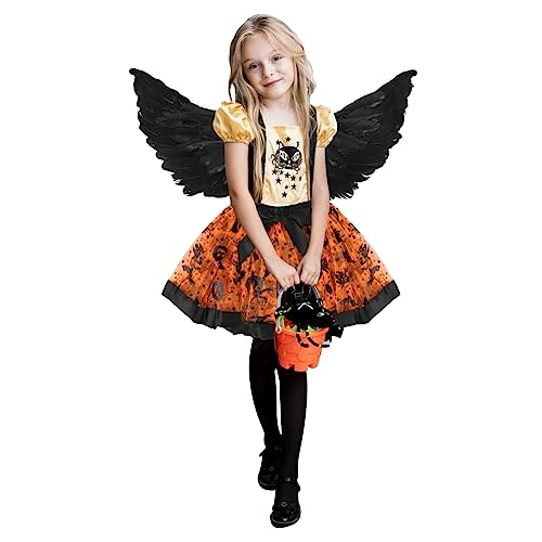 TCNGKIJIUK Tuturock mit Engelsflügel Set Halloween Kostüm Kinder Mädchen Hexe Kürbiskostüm Tüllrock Prinzessinrock Engelskostüm Elfe Niedlich Tutu Partykostüm für Karneval Fasching Geburtstag Orange von TCNGKIJIUK