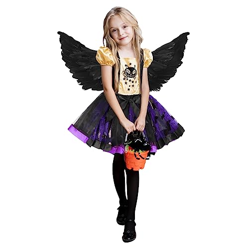 Tuturock mit Engelsflügel Set Halloween Kostüm Kinder Mädchen Hexe Kostüm Kürbiskostüm Tüllrock Prinzessinrock Engelskostüm Elfe Niedlich Tutu Partykostüm für Karneval Fasching Geburtstag Lila von TCNGKIJIUK