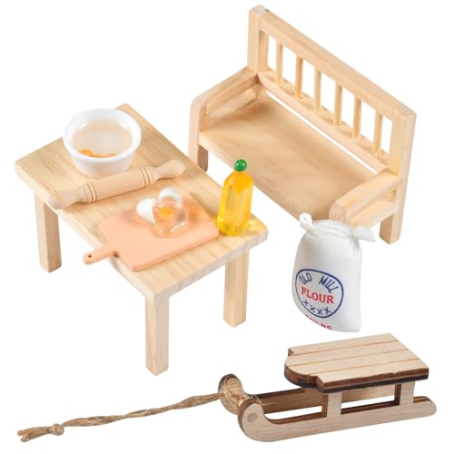 TCXWHSSM Miniatur Wichtel Wichteltür Zubehör Weihnachten, Küchen-Backset Miniatur, Miniatur Tisch Küche Wichtelhaus, Mikro Landschaft Ornament für Kinder, Puppenhaus Zubehör Dekoration von TCXWHSSM