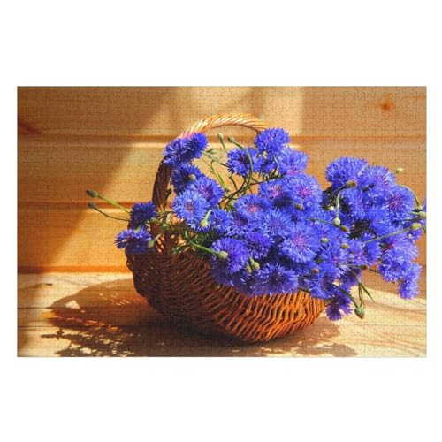 Blue Purple cornflowers, ，für Familie Freunde Dekorativ，1000 StüCk，，Lernspielzeug FüR Kinder 75x50Holz von TCzRZ