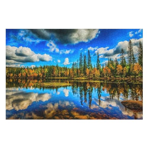 Forest, Trees, Water Reflection, Lake, Clouds, ，für Familie Freunde Dekorativ，1000 StüCk，，Lernspielzeug FüR Kinder 75x50Holz von TCzRZ