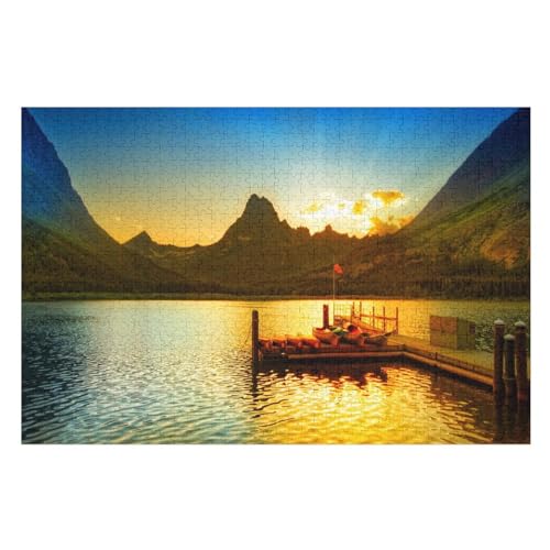 Pier Boats Mountains Sun Rays,，Wohnkultur Geburtstag ，Challenging Games Moderne Lernspiel Stress Relief ，1000 StüCk，，Lernspielzeug FüR Kinder 75x50Holz von TCzRZ