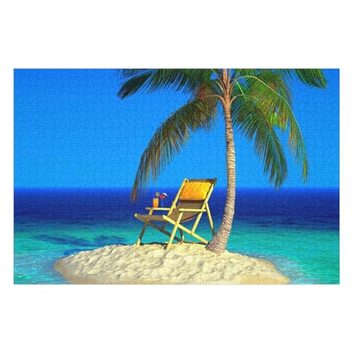 Small Island Palm Trees, sea, Chair Drinks ，für Familie Freunde Dekorativ，1000 StüCk，，Lernspielzeug FüR Kinder 70x50Papier von TCzRZ