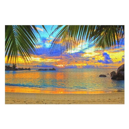 Sunset Clouds Beach, Palm Leaves, sea, Tropical, ，Puzzle für Erwachsene und Kinder ab 14 Jahren, 1000 StüCk，，Lernspielzeug FüR Kinder 52x38Papier von TCzRZ