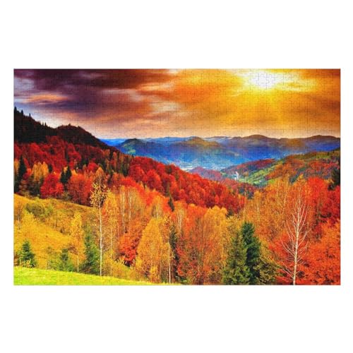 Trees, Forest, Mountains, Sun Rays, Sky, Clouds，Klassische Puzzle für Erwachsene Teenager Freizeit Spaß Spiel Spielzeug Geeignet，，Lernspielzeug FüR Kinder 75x50Holz von TCzRZ