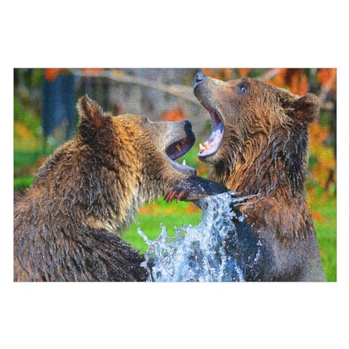 Two Brown Bears Play in Water, ，Klassische Puzzle für Erwachsene Teenager Freizeit Spaß Spiel Spielzeug Geeignet，，Lernspielzeug FüR Kinder 52x38Papier von TCzRZ