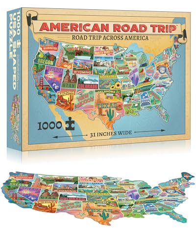TDC Games US Map Puzzle Great American Roadtrip with Individual States, 1000 Piece Jigsaw Puzzle for Kids and Adults, Large America Shaped Educational Puzzle, Challenging Puzzle Map of USA von TDC Games