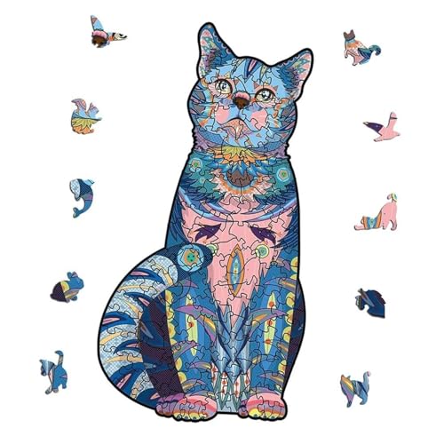 Holzpuzzle Erwachsene,Blaue Katze Tierpuzzle Anzug Unregelmäßige Einzigartige Form Puzzleteile für Erwachsene,Puzzle für Kinder ab 10 Jahren und Erwachsene(Blaue Katze-200stk) von TDDKFB