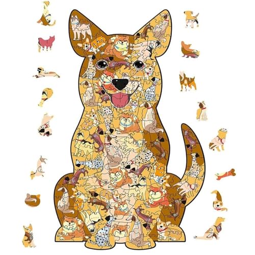 Holzpuzzle Erwachsene,Hund Tierpuzzle Anzug Unregelmäßige Einzigartige Form Puzzleteile für Erwachsene,Puzzle für Kinder ab 10 Jahren und Erwachsene(Hund-200stk) von TDDKFB