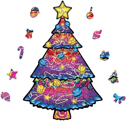 Holzpuzzle Erwachsene,Weihnachtsbaum Tierpuzzle Anzug Unregelmäßige Einzigartige Form Puzzleteile für Erwachsene,Puzzle für Kinder ab 10 Jahren und Erwachsene(Weihnachtsbaum-100stk) von TDDKFB