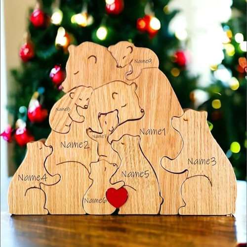 Personalisierte hölzerne Bären Familie Puzzle Geschenke mit 4-9 Namen Customizable dekorative Stück für Home Decor und Geburtstagsgeschenke für Mama,Papa,Haus Erwärmung Geschenke,Holzdekor von TDDKFB