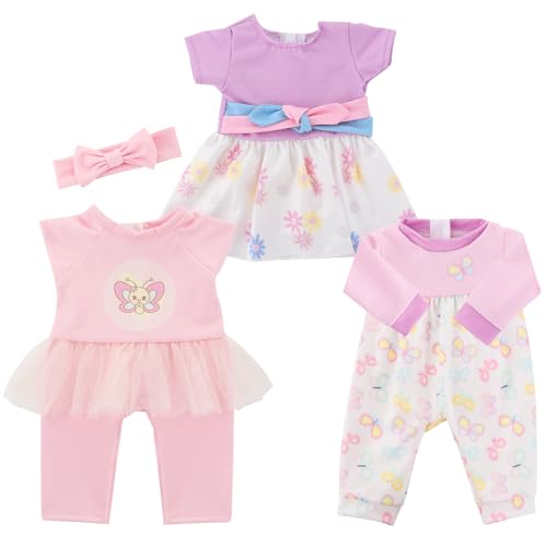3 Sets Baby Puppenkleidung für 14-18 cm Puppen – 5 Teile mit Kleid, Stirnband, Oberteil, Hose & Overall – Für 43 cm Babypuppen von TDDS9